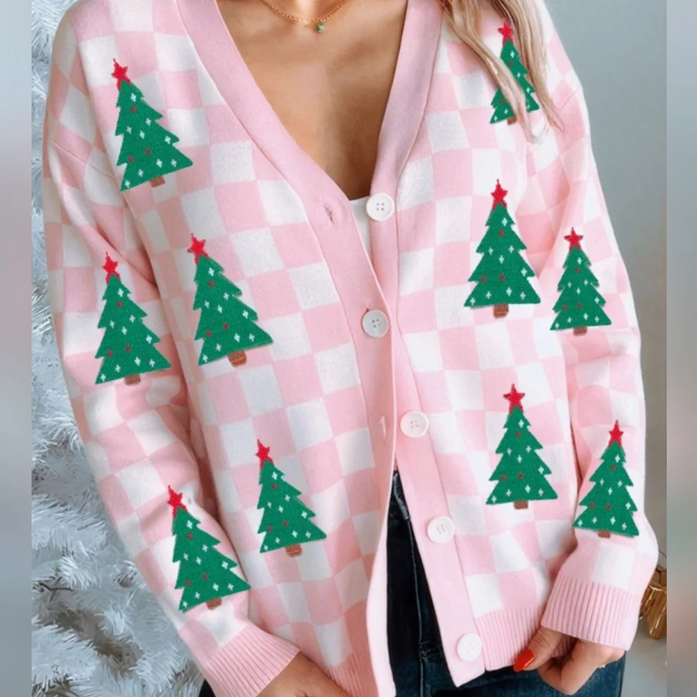 Merry Check Cardigan - Pink